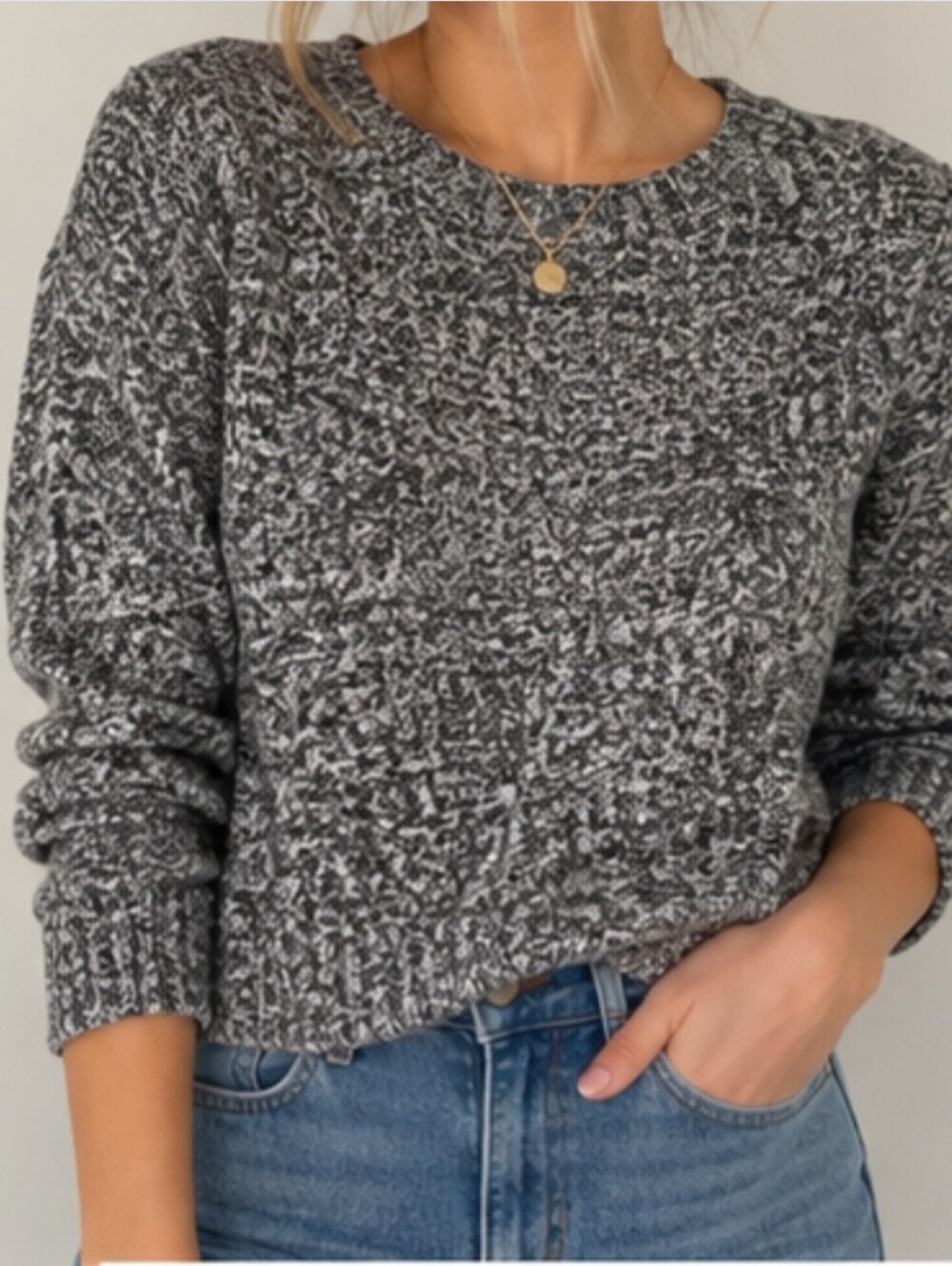 Pink Clover Women’s Gray Marled Knit Sweater Size L Long Sleeve High Low Hem